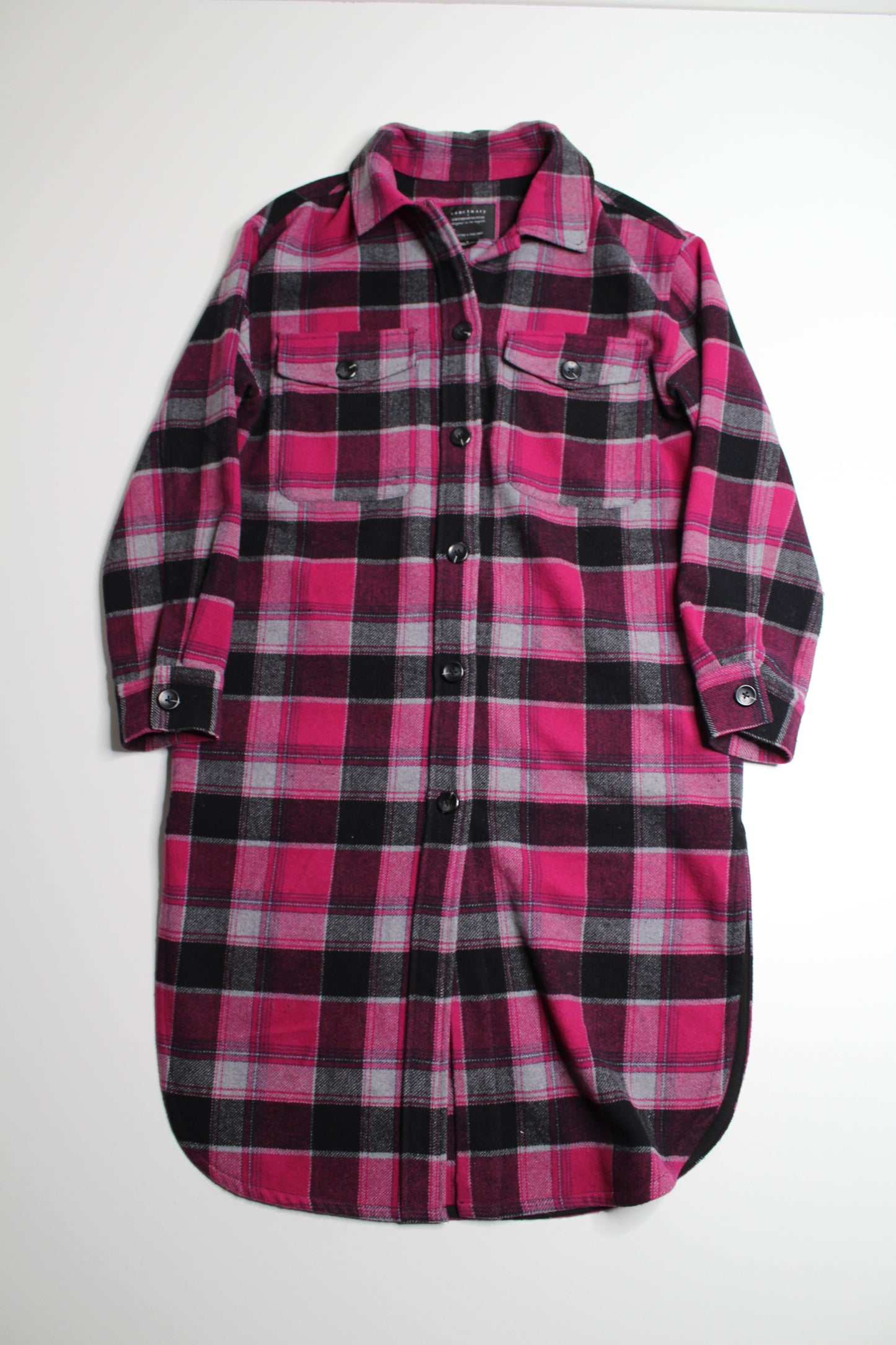 Anthropologie Sanctuary Cora pink/black plaid long shacket, size small (oversized fit)