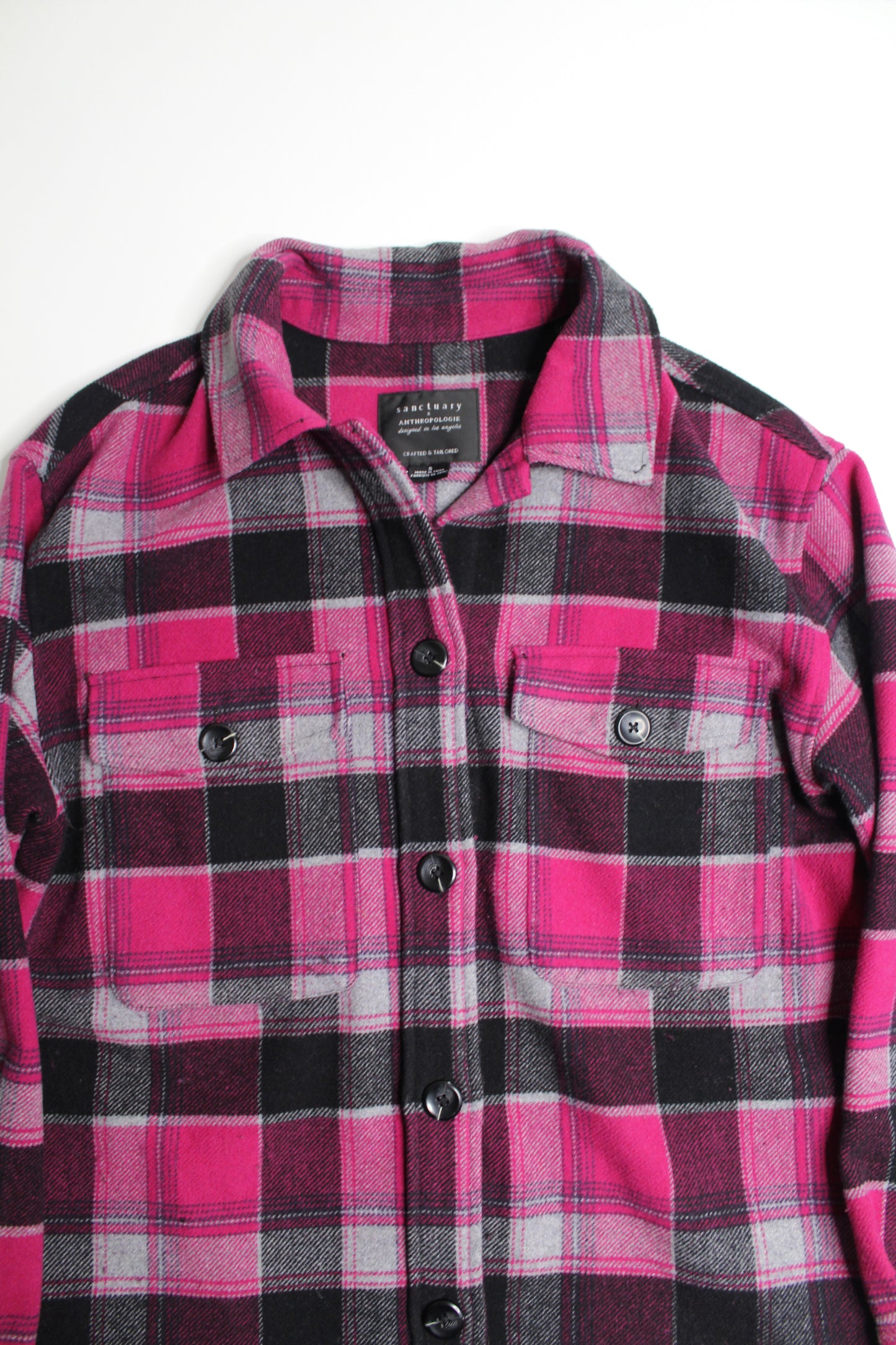 Anthropologie Sanctuary Cora pink/black plaid long shacket, size small (oversized fit)