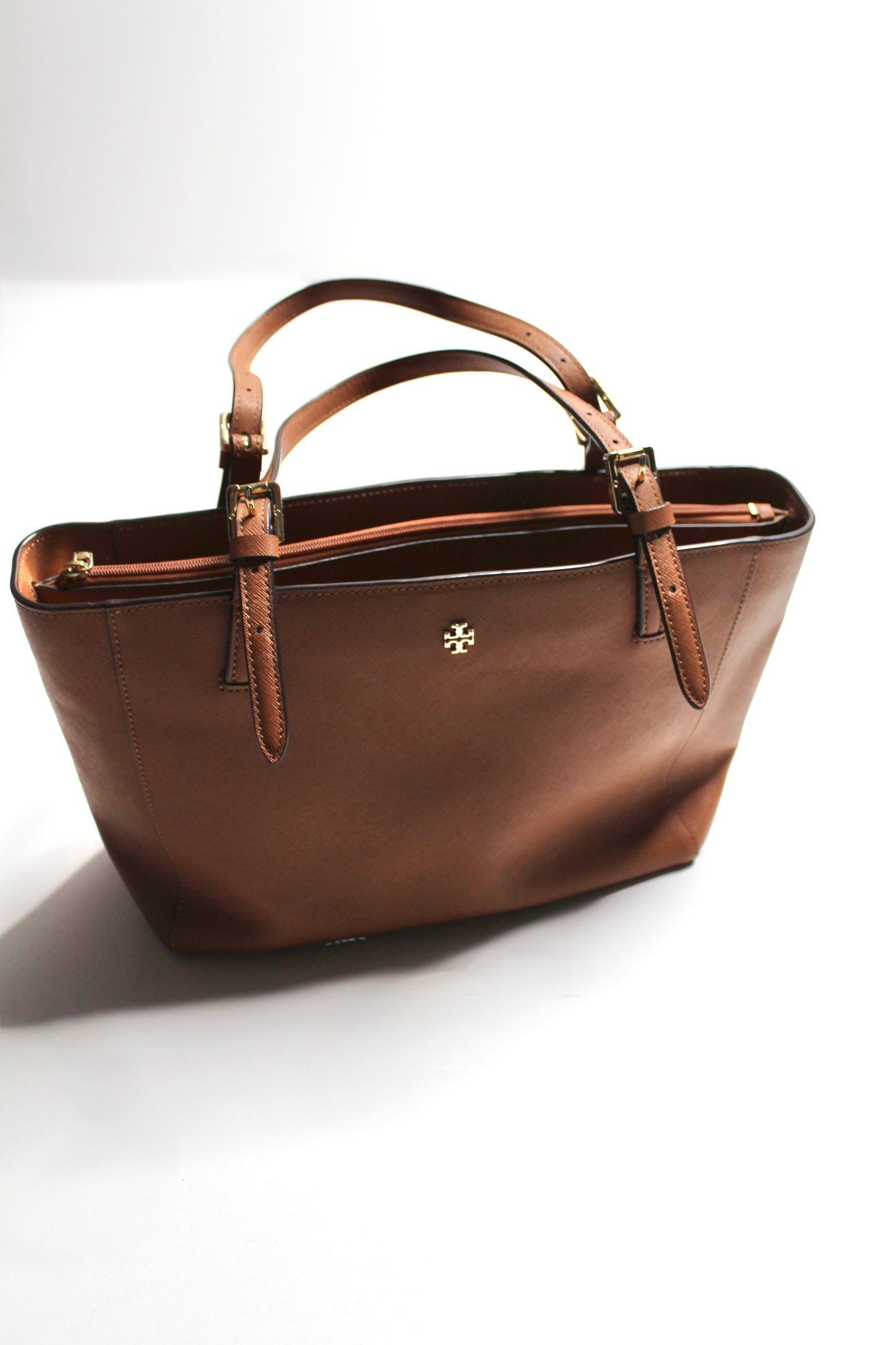 Tory Burch camel leather medium sized laptop tote