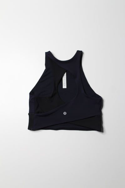 Lululemon midnight navy/black ‘back in action’ bra, size 8 *high neck