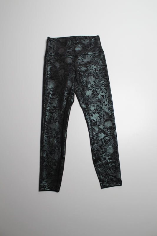 Lululemon logo flourish black/green iridescent foil 'wunder train' tights, size 6 (sale: was $58)