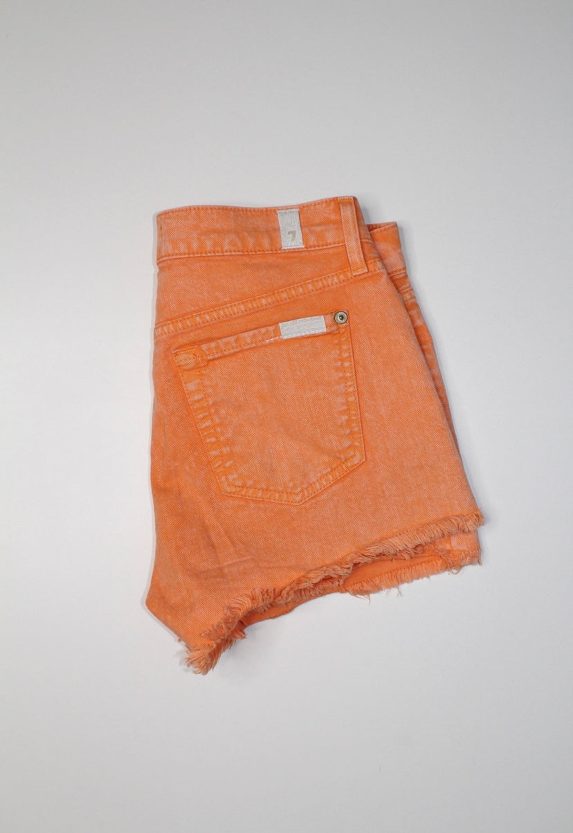 7 for all mankind orange wash denim shorts, size 24 (fits 24/25)