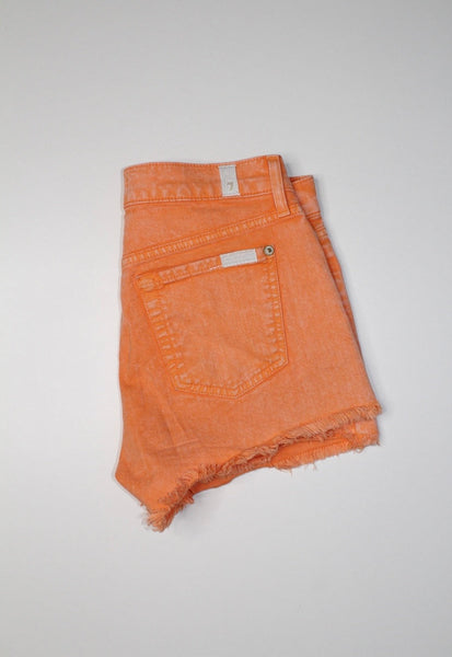 7 for all mankind orange wash denim shorts, size 24 (fits 24/25)