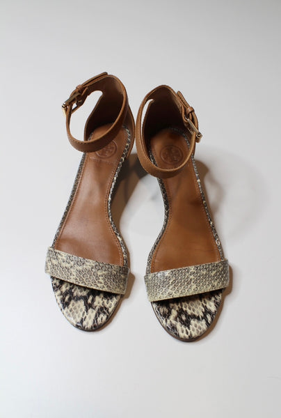 Tory Burch leather snake print wedge sandal, size 6