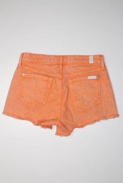 7 for all mankind orange wash denim shorts, size 24 (fits 24/25)