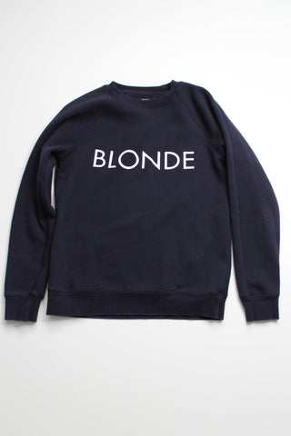 Brunette The Label navy 'BLONDE' sweater, size xs/s