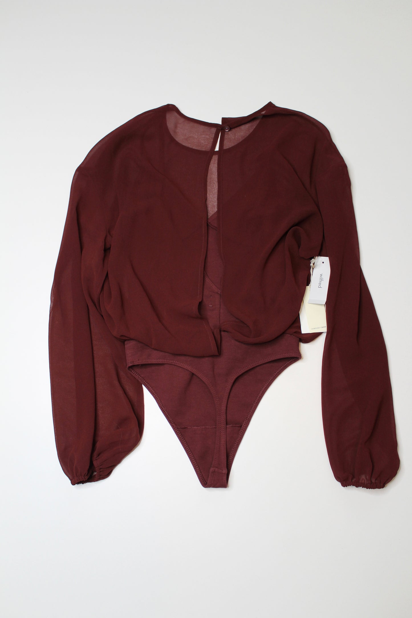 Aritzia wilfred deep maroon talmont bodysuit blouse, size xxs *new with tags (price reduced: was $68)