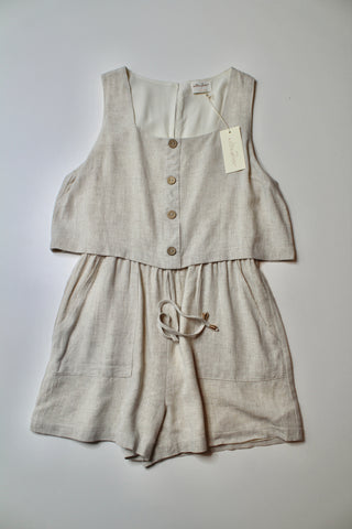 Allie Rose oatmeal shorts romper, size large *new with tags (additional 50% off)