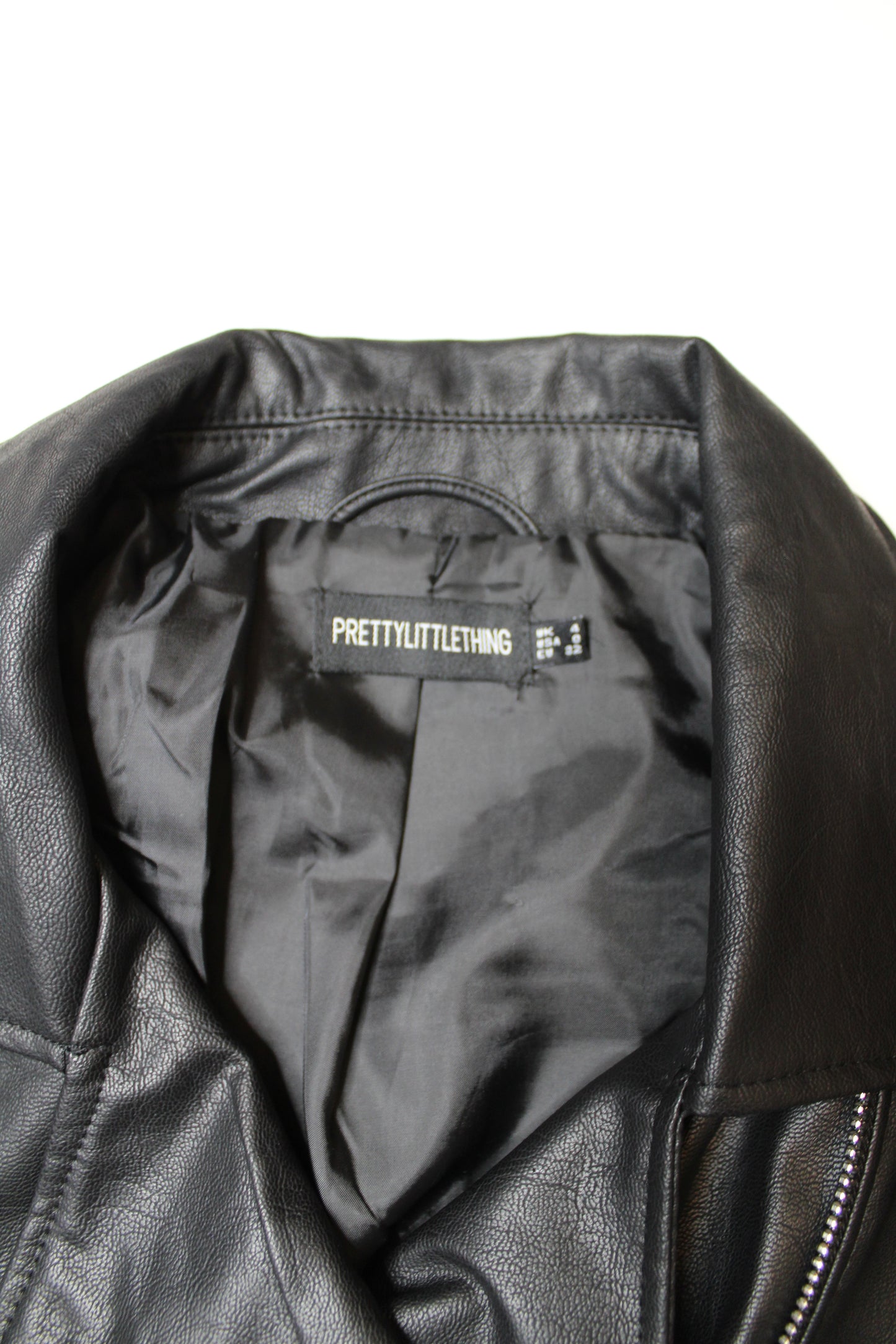 Pretty Little Thing faux leather long line belted biker jacket, size 0 (oversized fit) (additional 50% off)