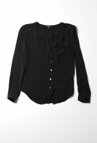 Aritzia babaton black button front silk blouse, size xxs (loose fit)