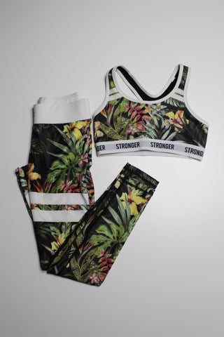 Stronger floral leaf leggings + bra SET, size small