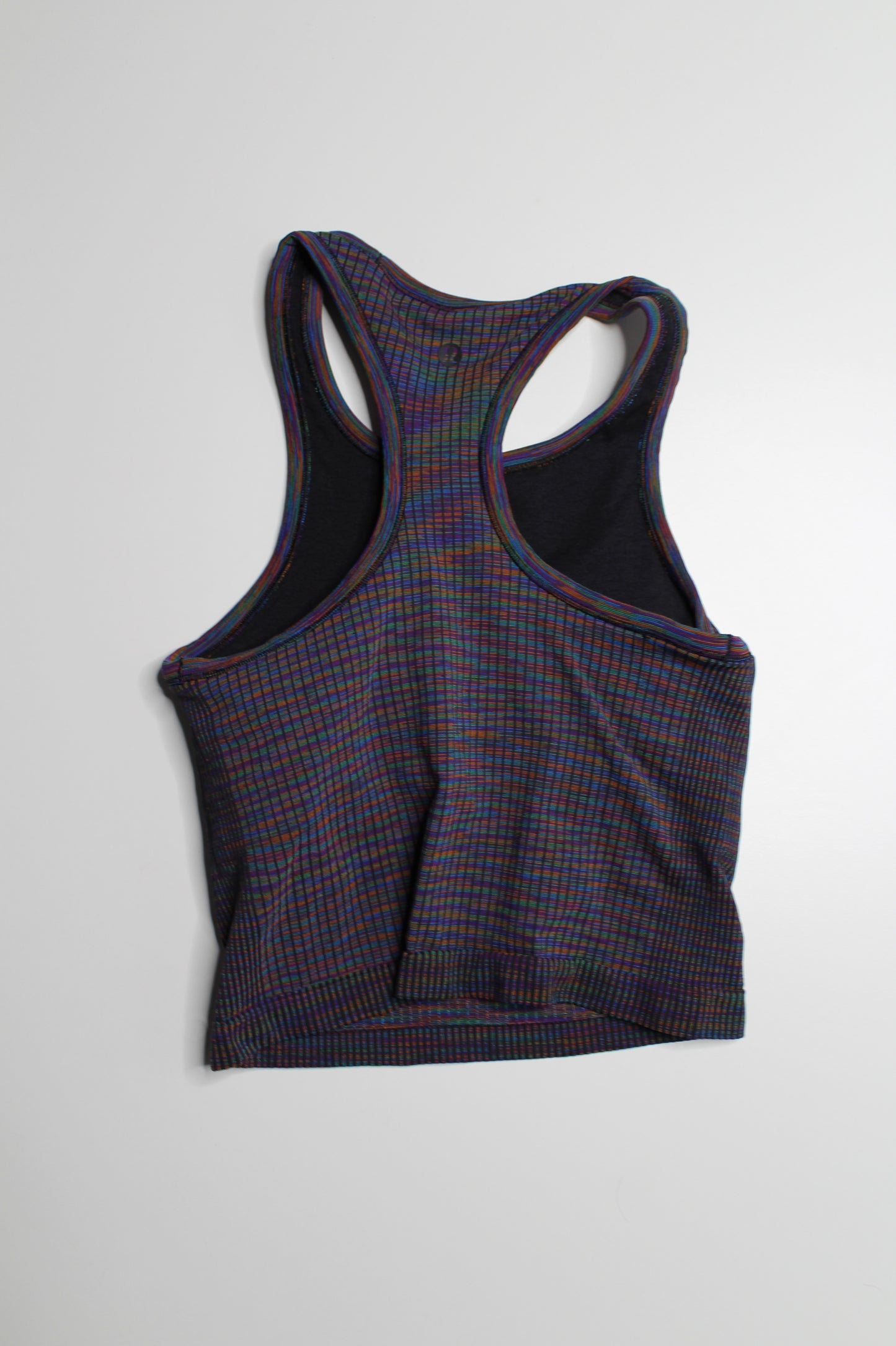 Lululemon rainbow/black multicolor ebb to street cropped tank, size 4 (B/C cup) (fits 4/6) (price reduced: was $40)