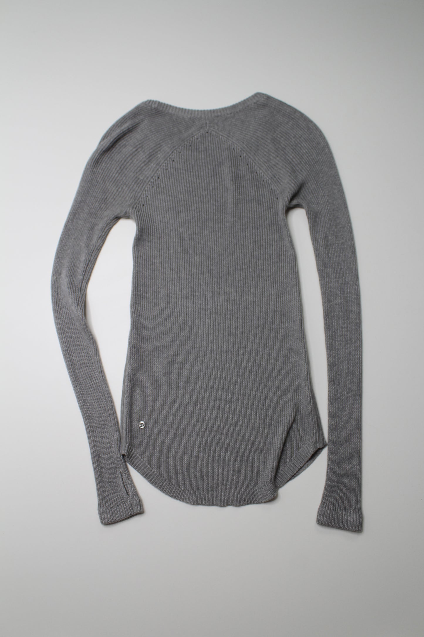 Lululemon light grey knit sweater. No size, fits like size 2 relaxed fit (fits size 2/4) (price reduced: was $42)