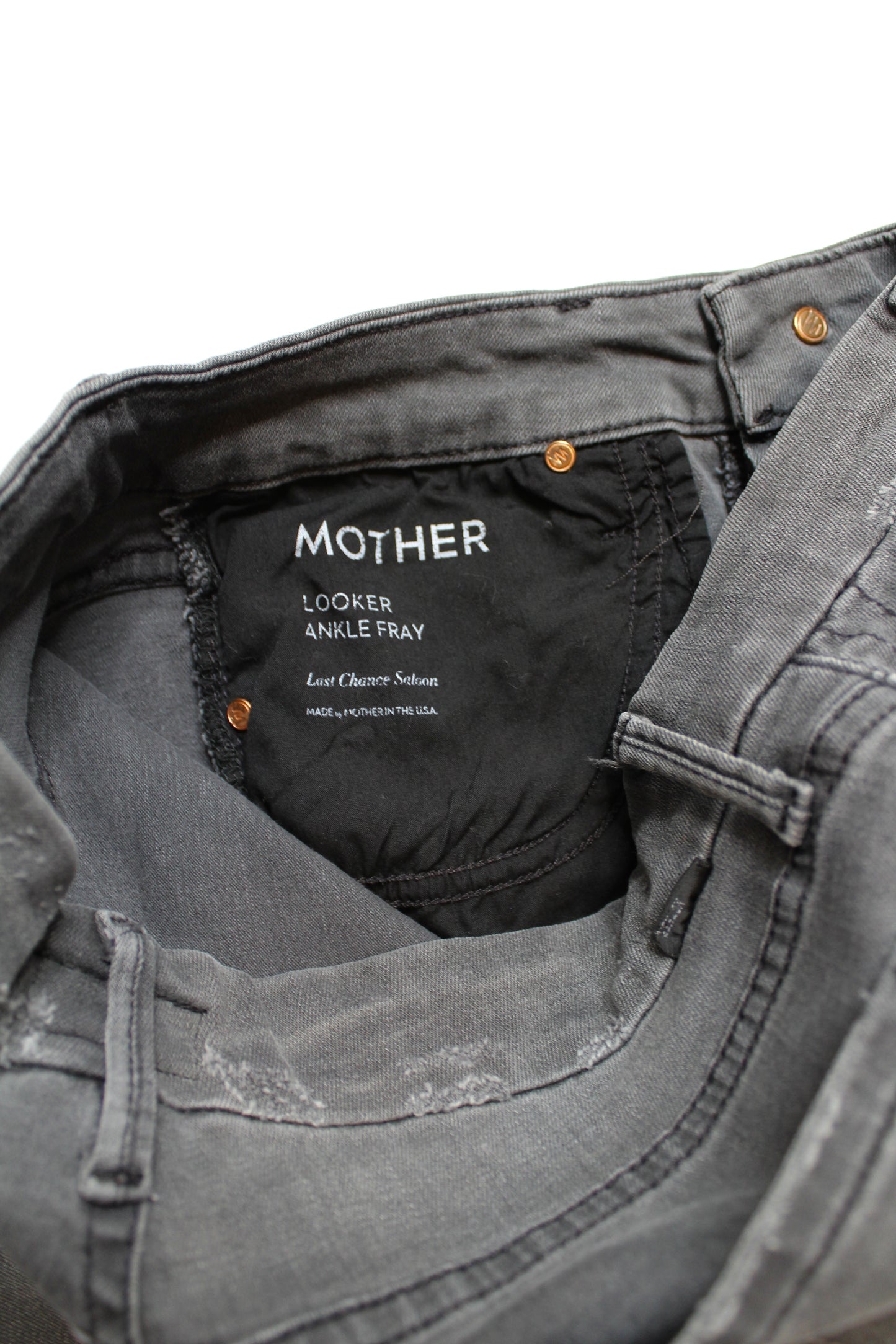 Mother grey wash ‘the looker ankle fray’ skinny jeans, size 27 (price reduced: was $68)