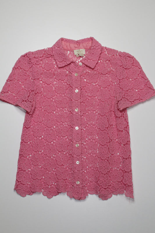 Kate Spade pink ‘bloom flower’ embroidered button up blouse, size xs (sale: was $68)