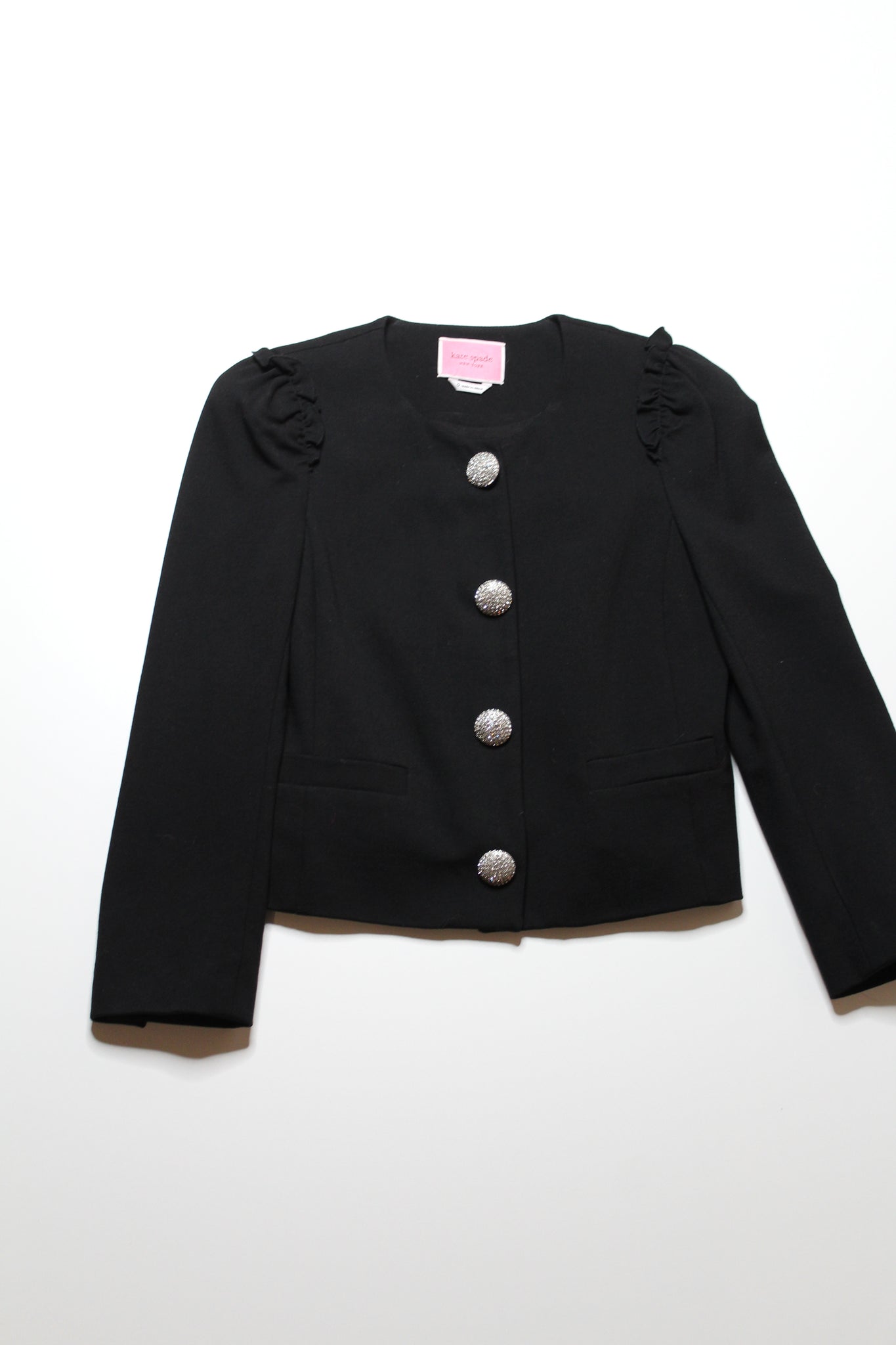 Kate Spade black jewel button ponte blazer jacket, size 0 