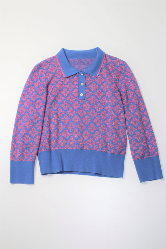 Kate Spade blue pink sparkle polo sweater, size large (additional 50% off)