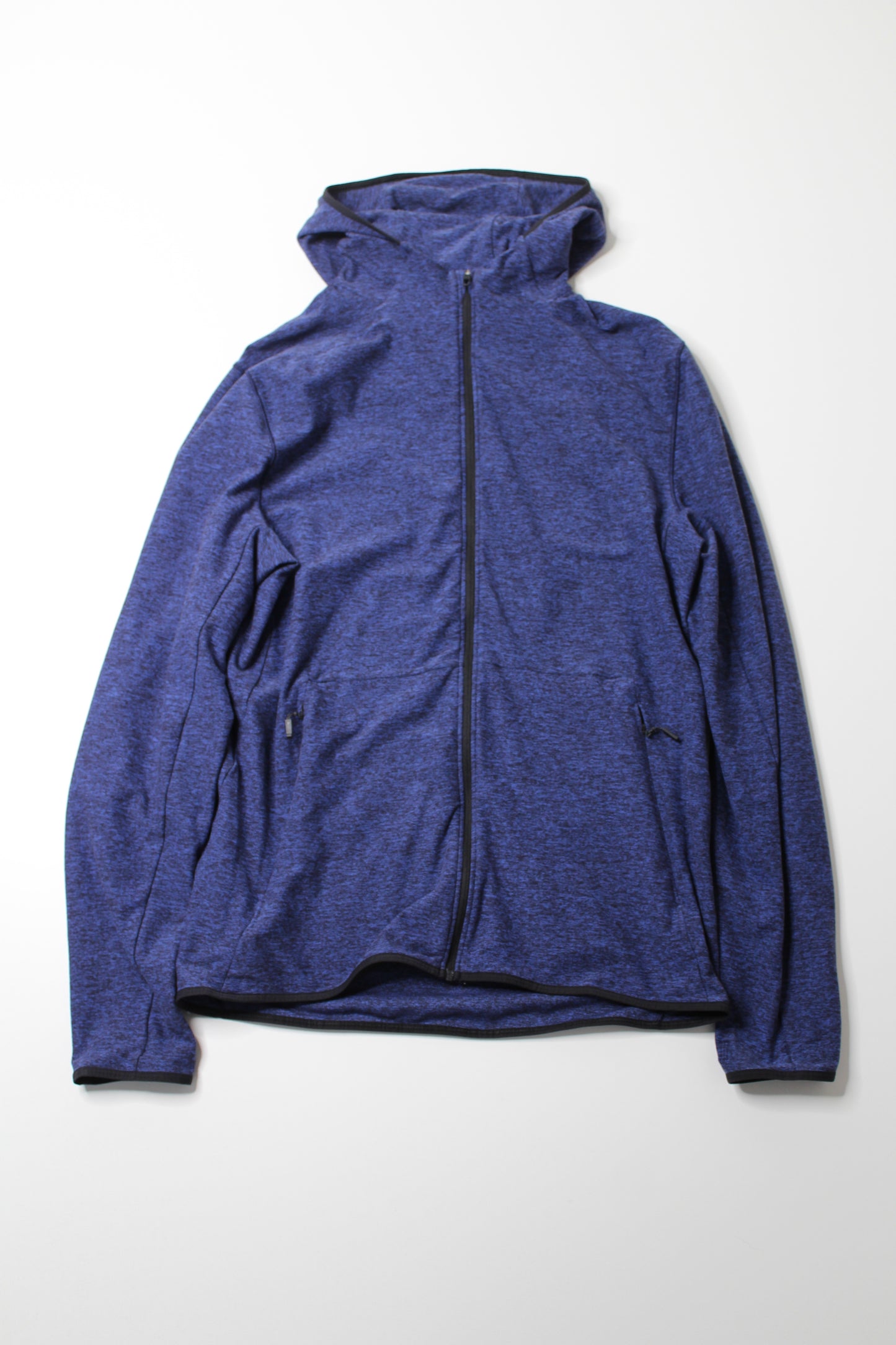 Mens lulu heathered blue/black run zip up hoodie, size medium (price reduced: was $48)