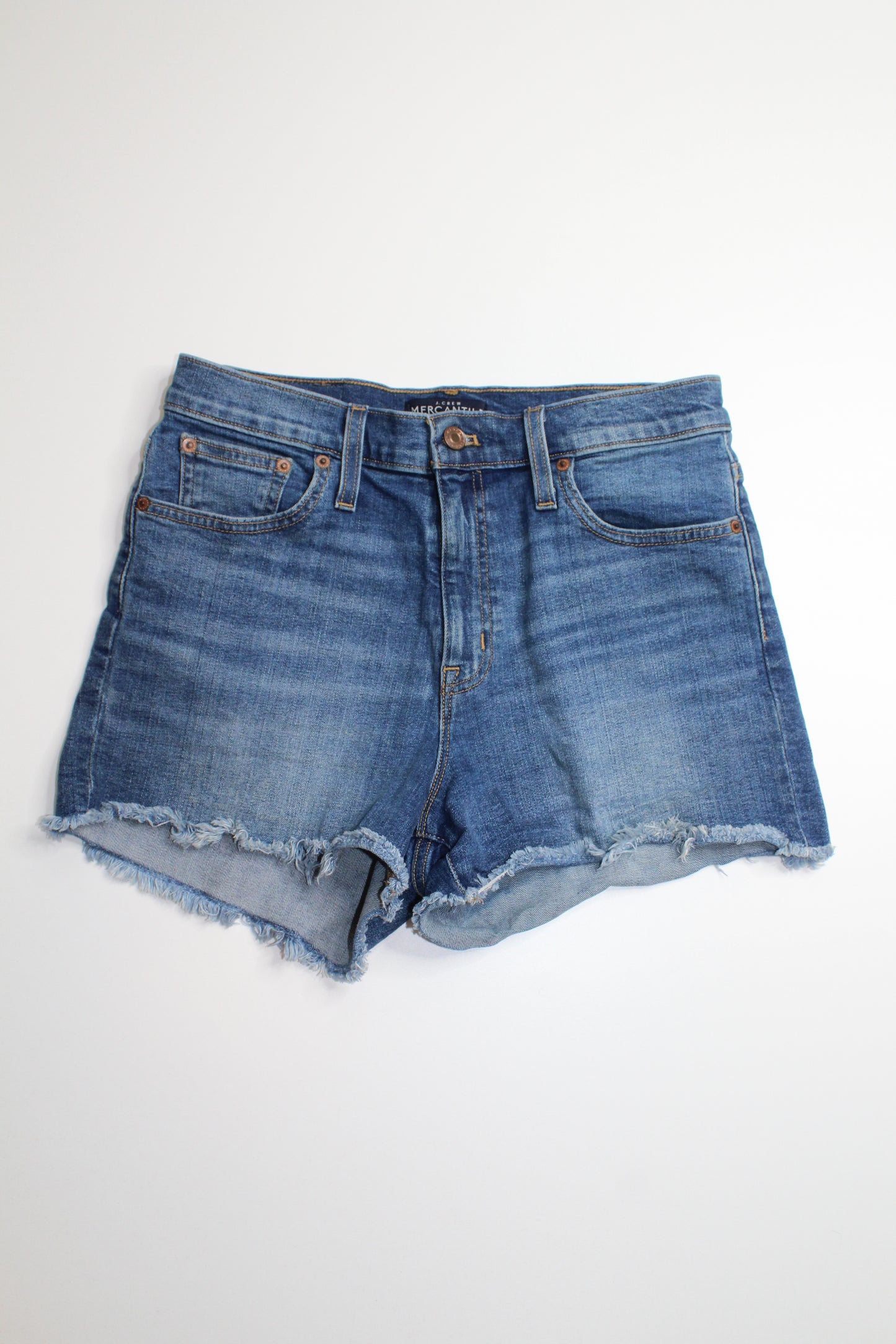 J.CREW mercantile high rise cut off jean shorts, size 27