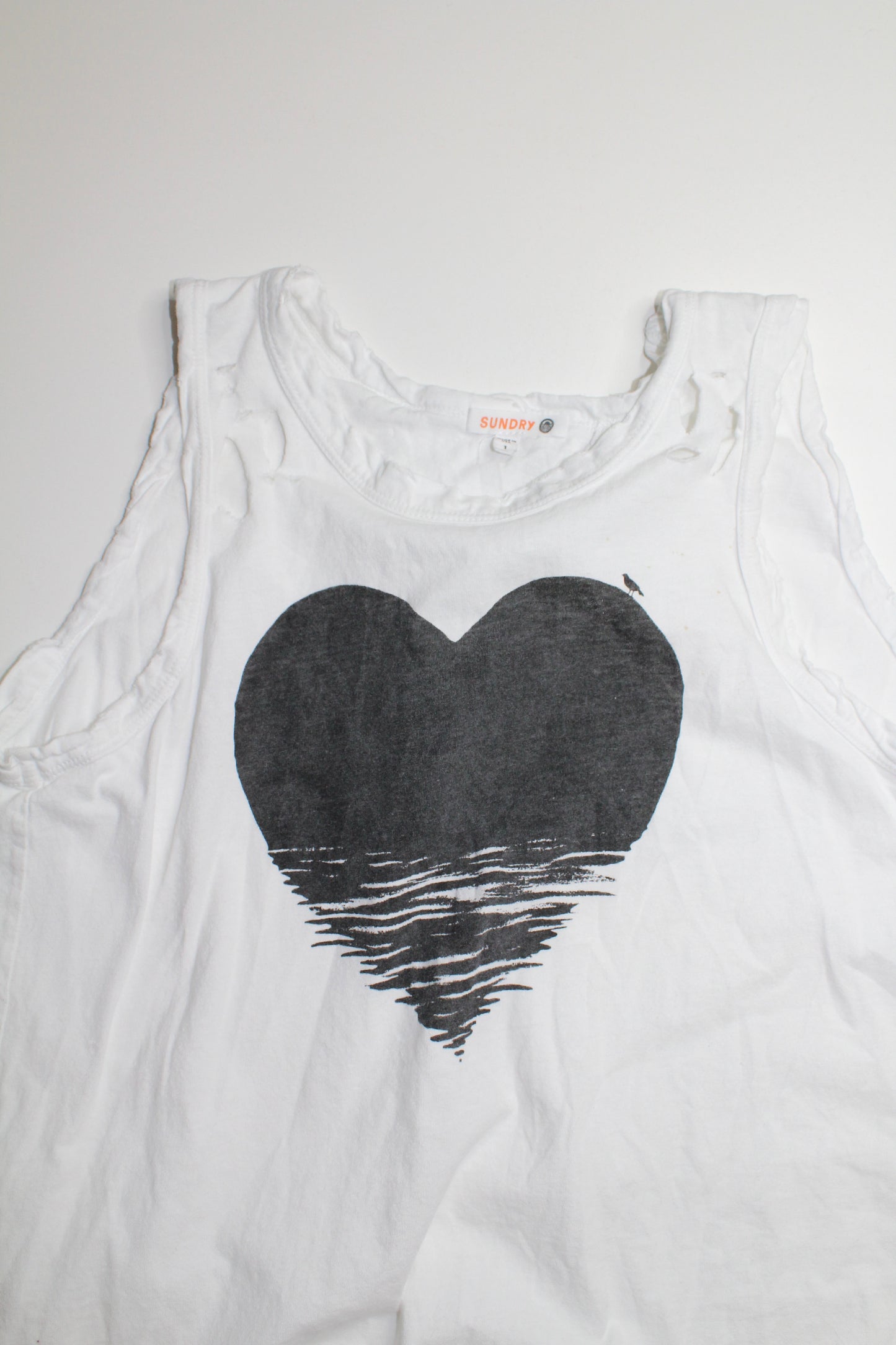 Sundry distressed open back heart tank, size 1 (size small) (loose fit) (price reduced: was $30)