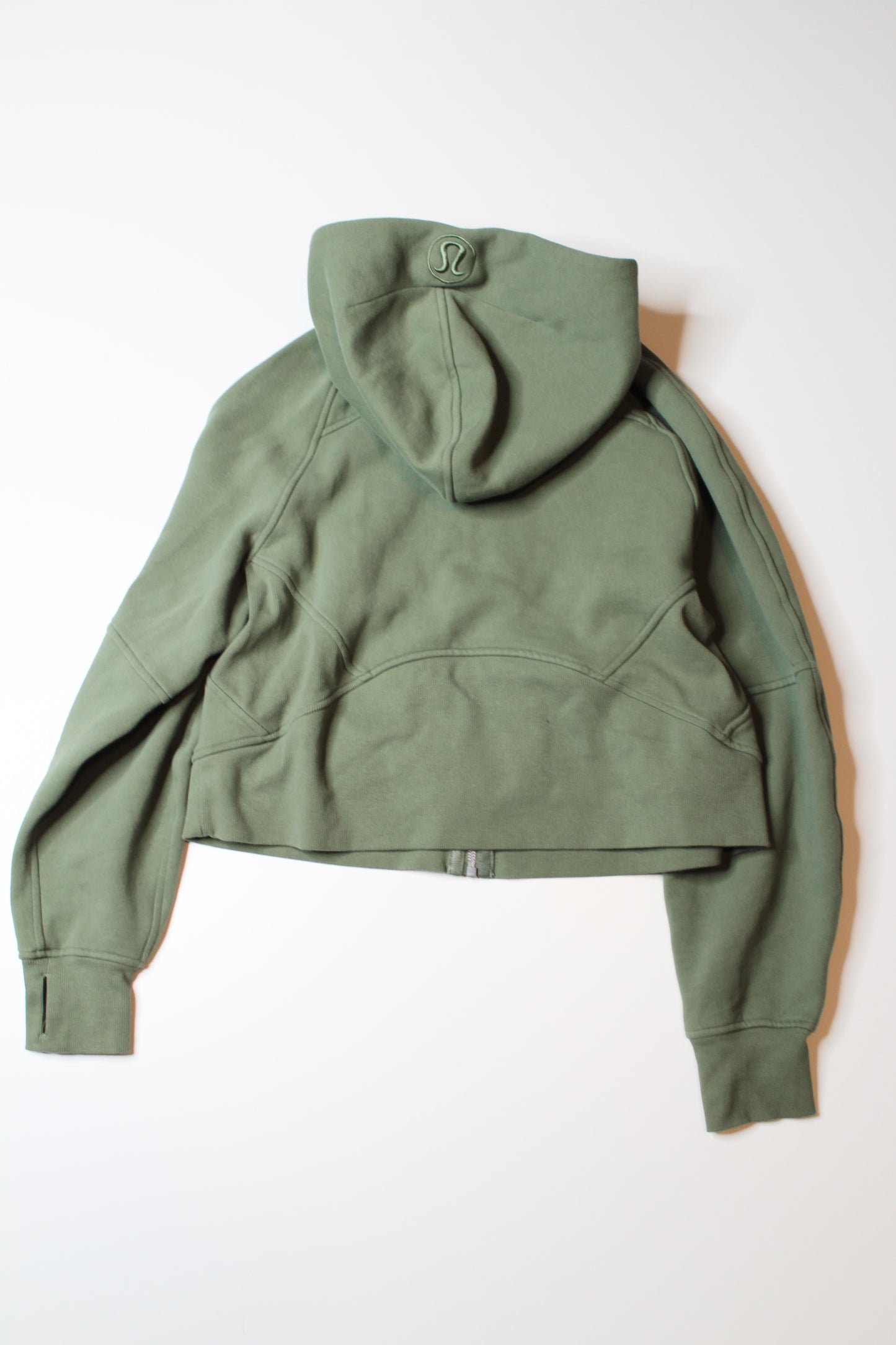 Lululemon green twill full zip oversized crop scuba hoodie, size xs/s