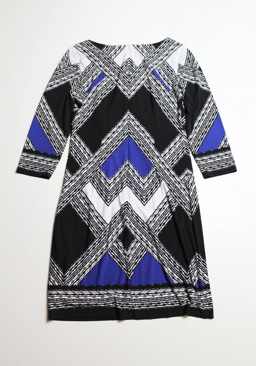 Vince Camuto blue/black geometric print shift dress, size 2 (additional 50% off)