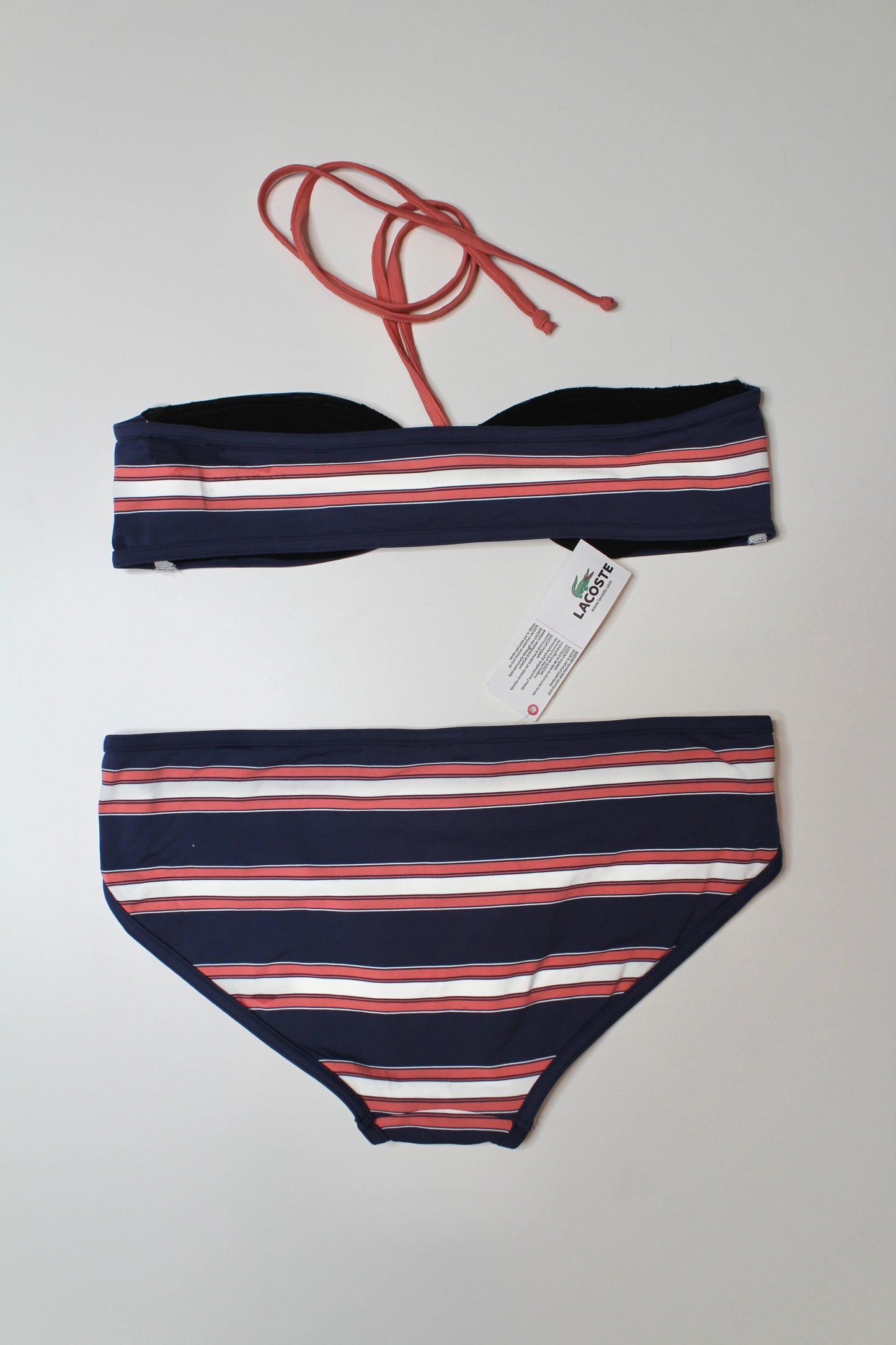 Lacoste navy/pink striped bikini, size medium *new with tags