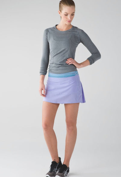 Lululemon lilac/wave twist lilac caspian blue pace rival skirt, size 10 *tall