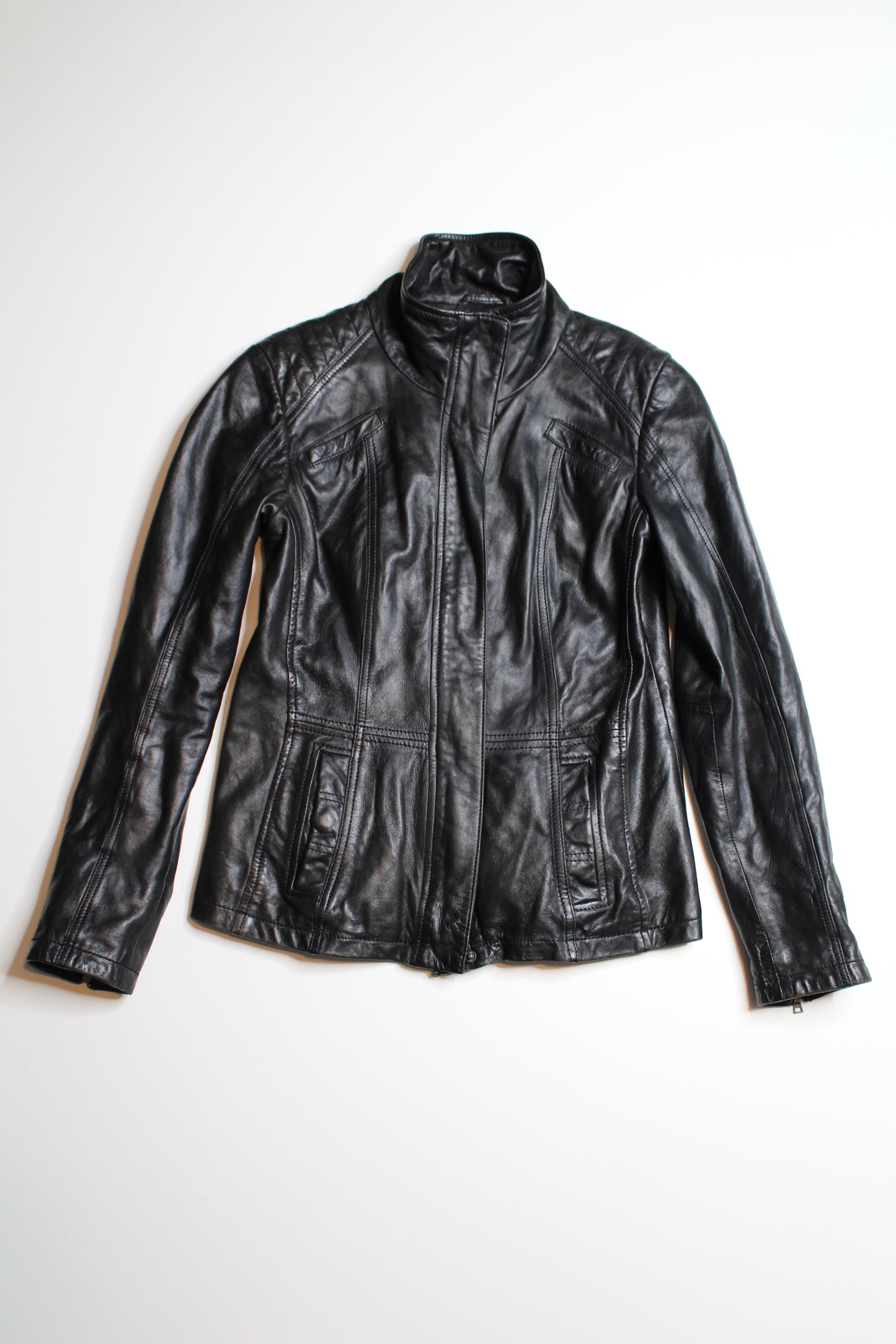 Danier black leather jacket, size xxs (fits up to small) (additional 50% off)