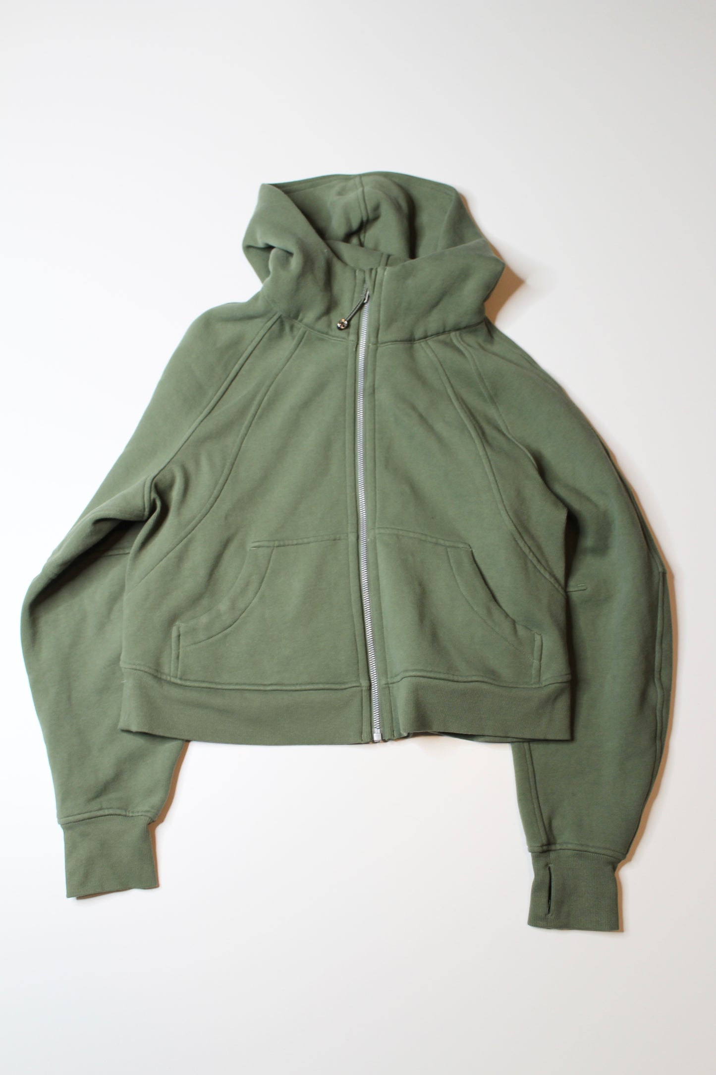 Lululemon green twill full zip oversized crop scuba hoodie, size xs/s