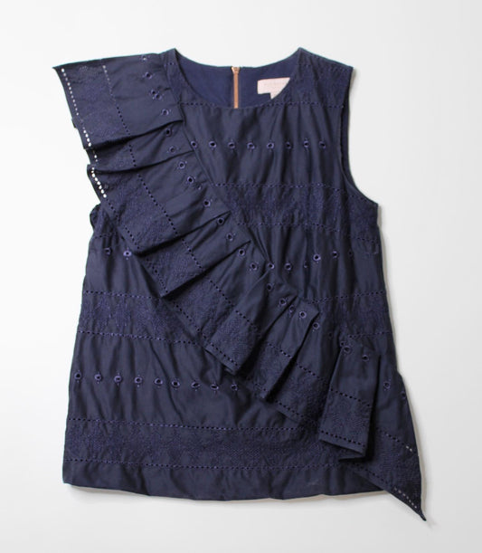 Ted Baker navy sleeveless eyelet blouse, size 0