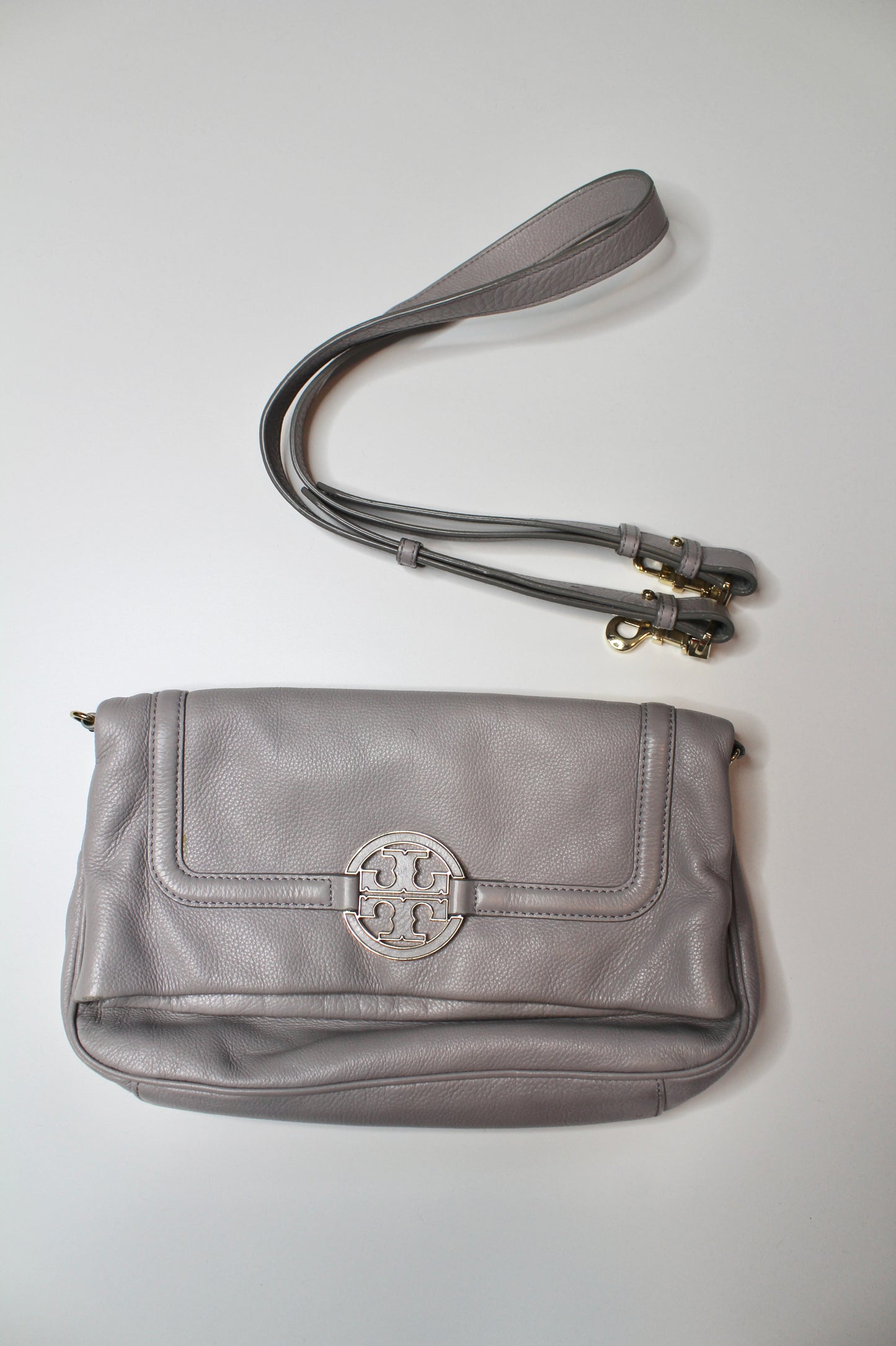 Tory Burch grey amanda fold over crossbody