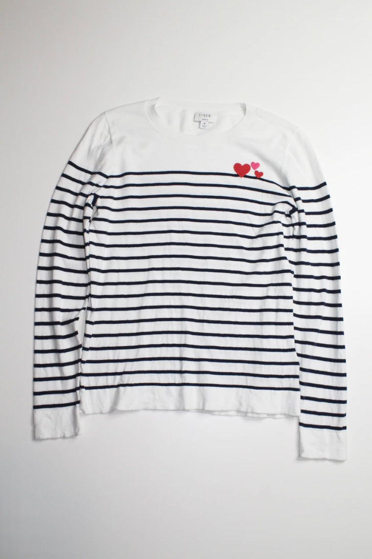 J.CREW white/navy striped teddie hearts sweater, size medium (price reduced: was $48)