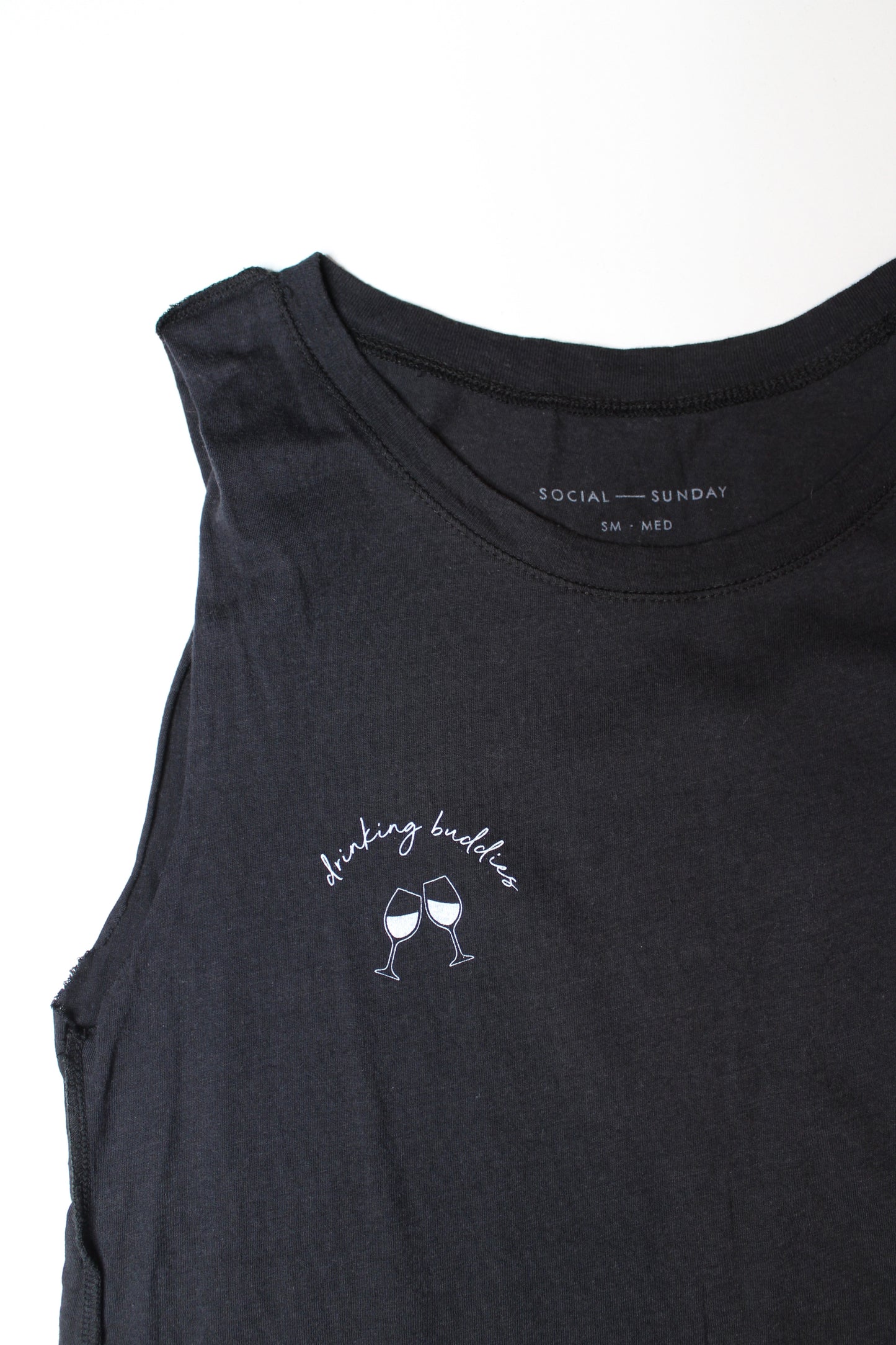 Social Sunday black drinking buddies muscle tank, size S/M