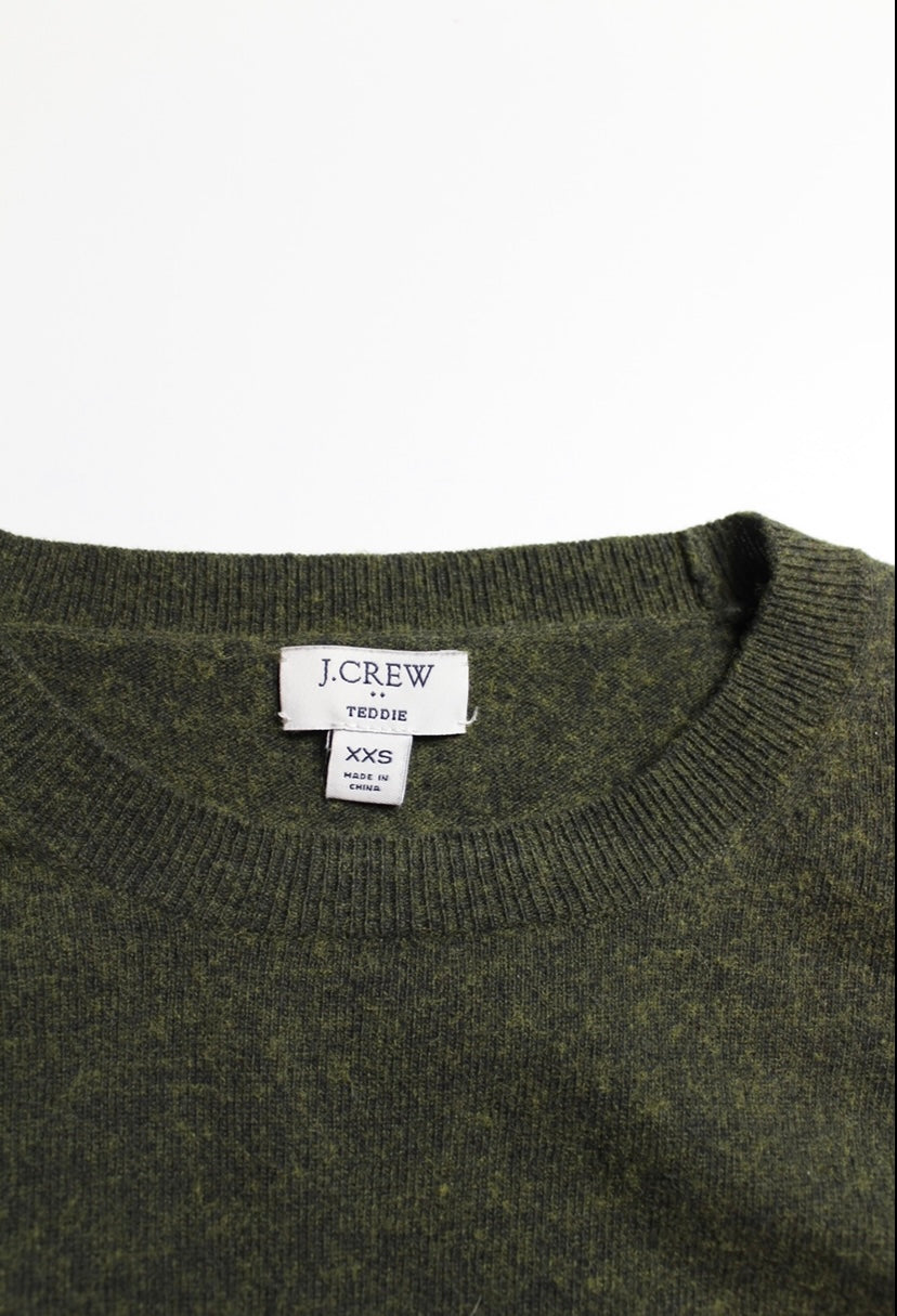 J.CREW olive relaxed fit teddie sweater, size xxs (fits xxs/xs) (price reduced: was $42) (additional 50% off)