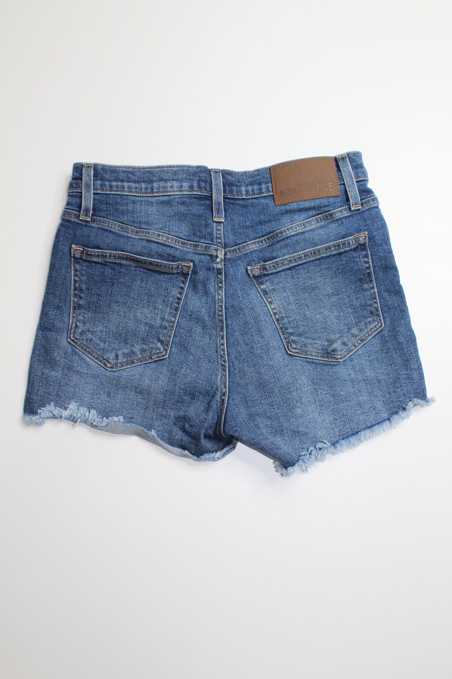 J.CREW mercantile high rise cut off jean shorts, size 27