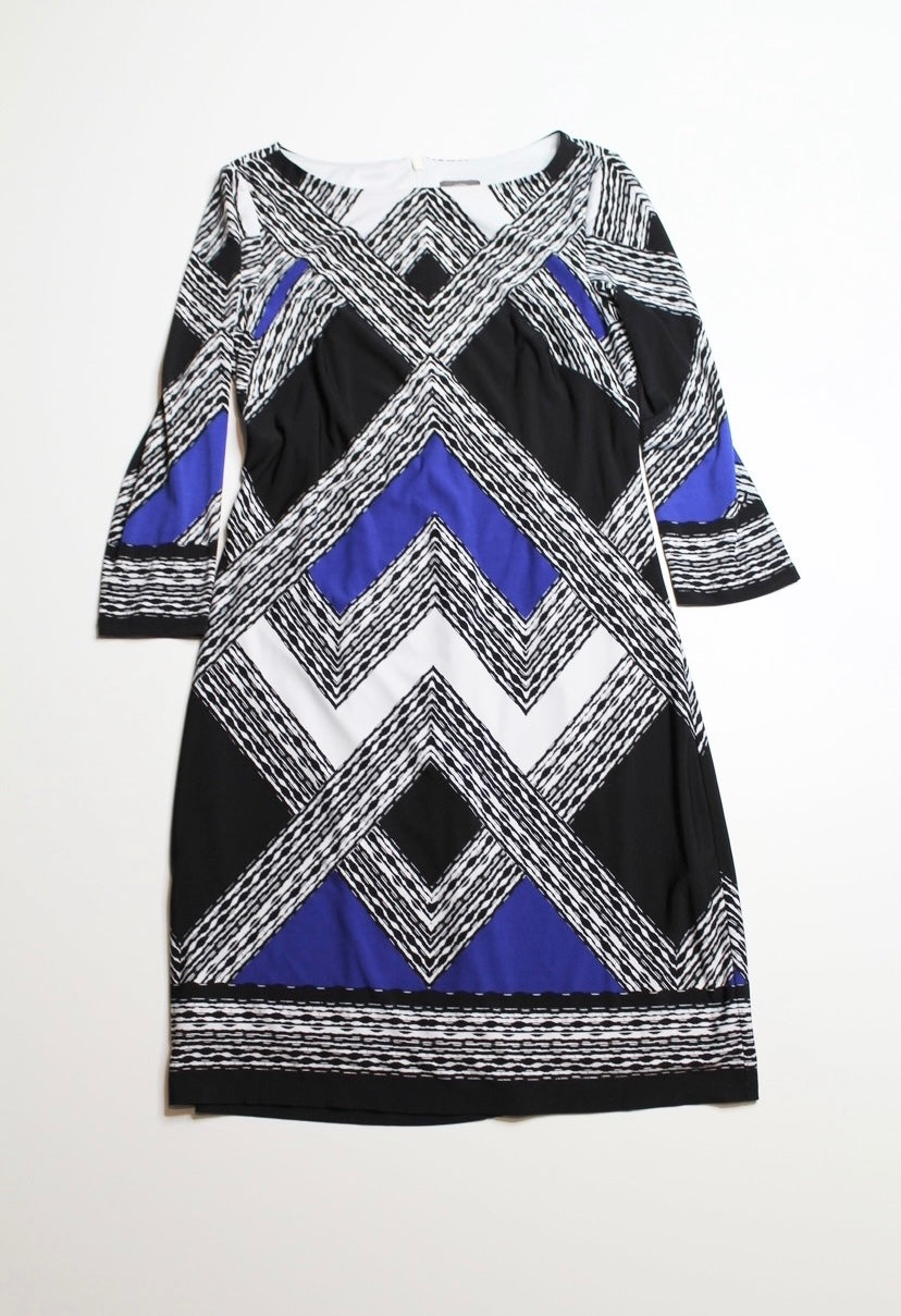 Vince Camuto blue/black geometric print shift dress, size 2 (additional 50% off)