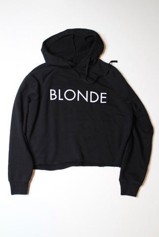 Brunette the label black cropped ‘BLONDE’ hoodie, size M/L (price reduced: was $36)