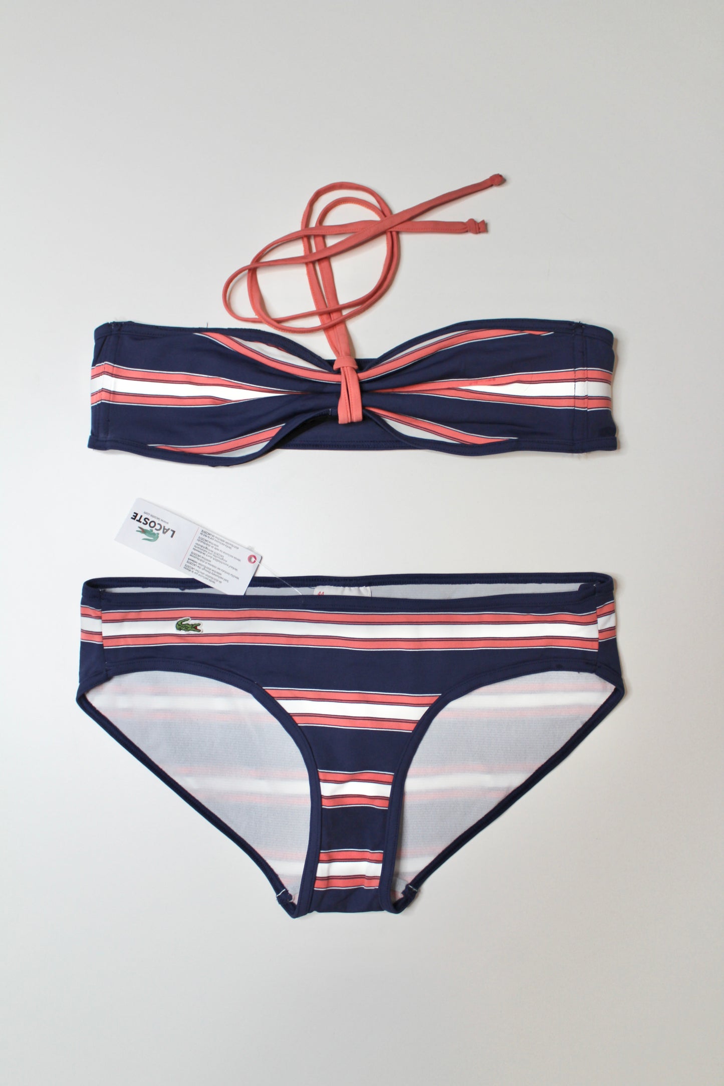 Lacoste navy/pink striped bikini, size medium *new with tags