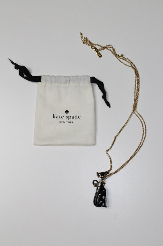 Kate Spade black cat necklace with dost bag