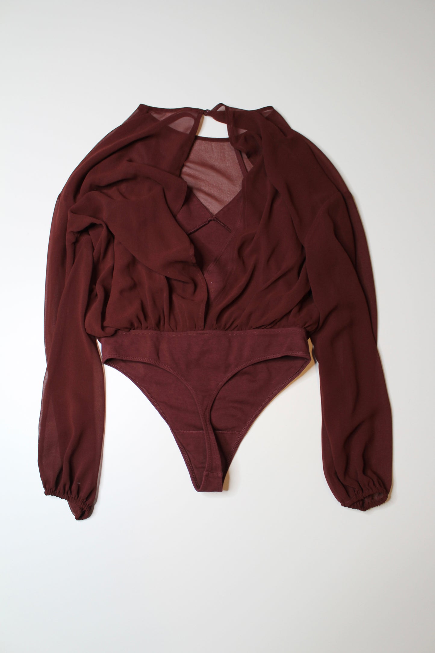 Aritzia wilfred deep maroon talmont bodysuit blouse, size medium