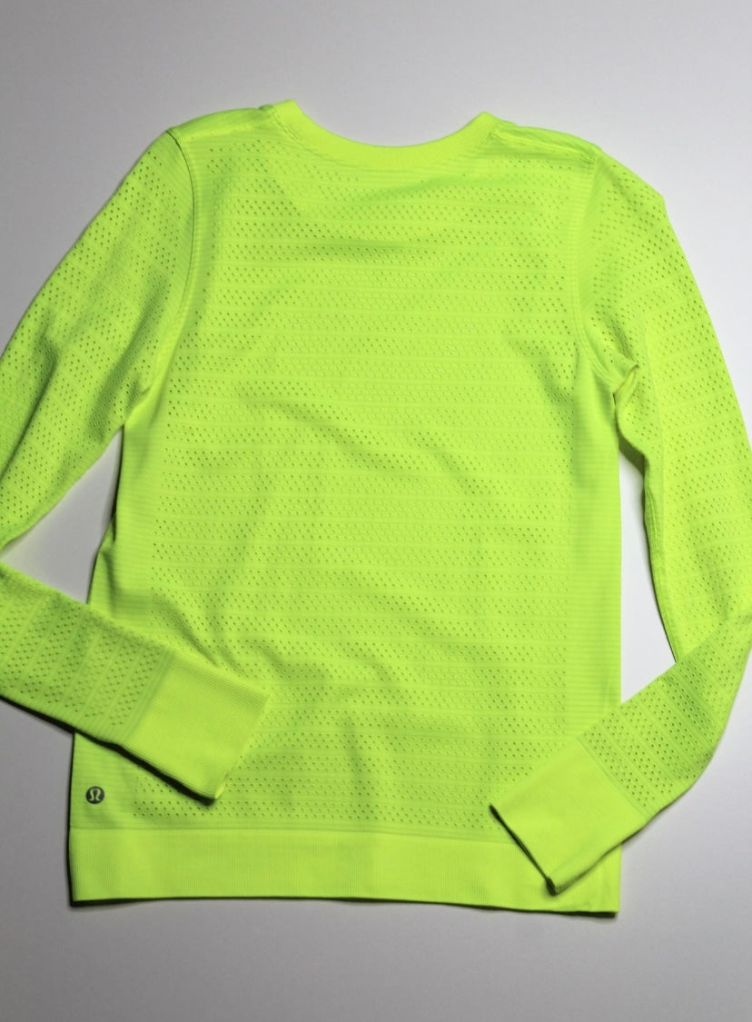 Lululemon highlight yellow ‘swiftly breeze’ long sleeve, size 4 (relaxed fit)