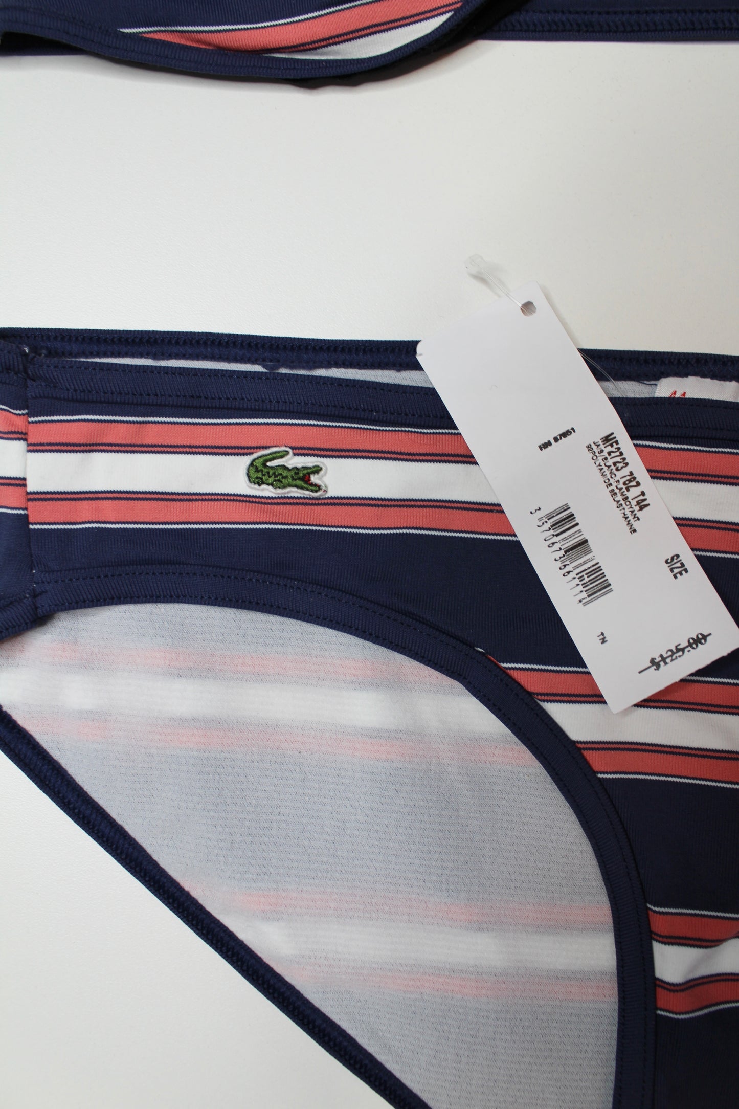 Lacoste navy/pink striped bikini, size medium *new with tags